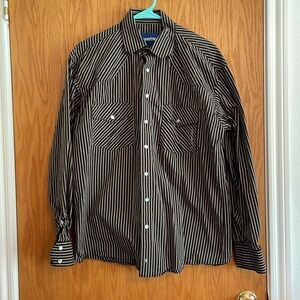 Resistol Men’s Black and Gray Striped Long Sleeve Pearl Button Down